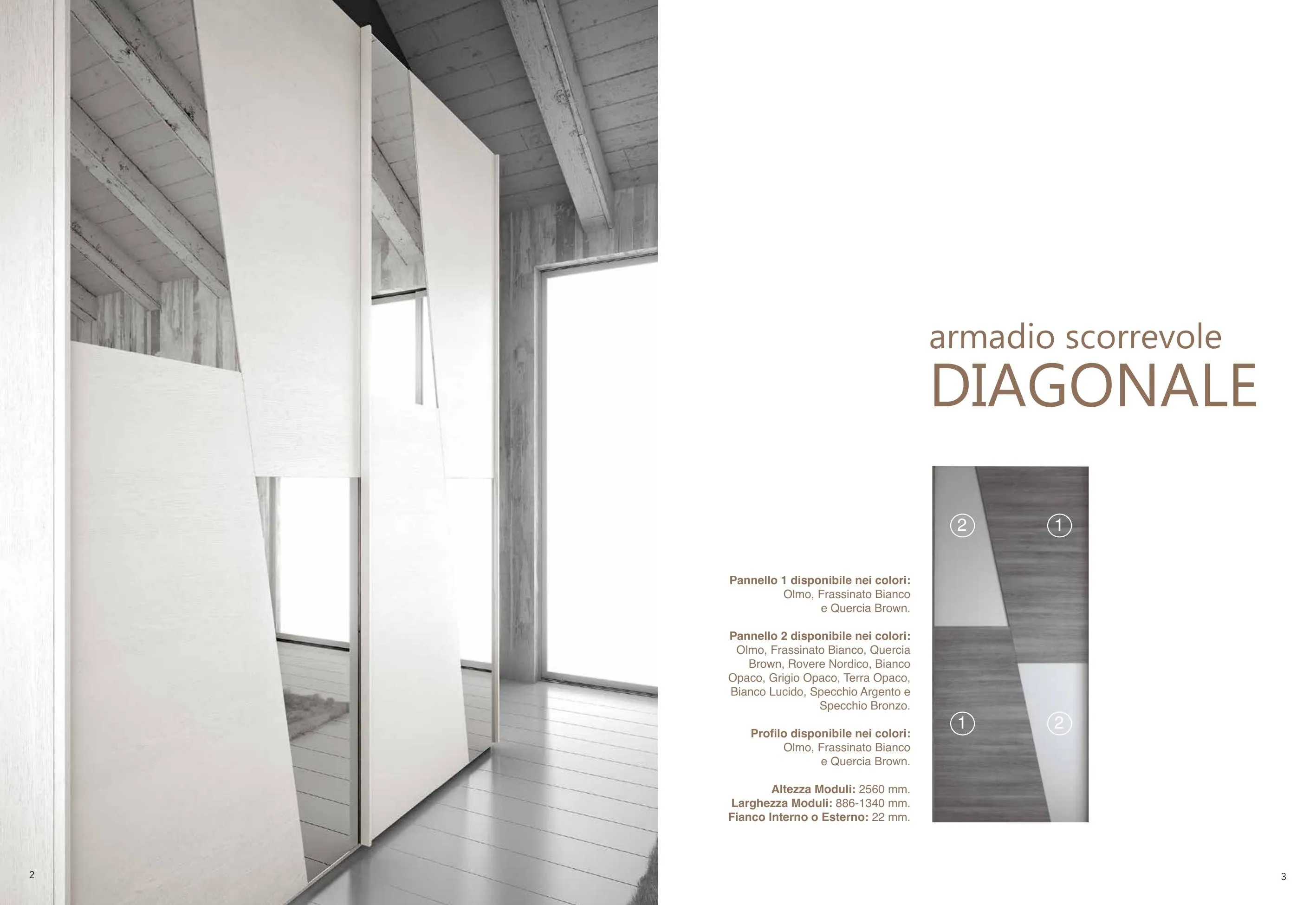 Armadio scorrevole Diagonale — Olmo e specchio
