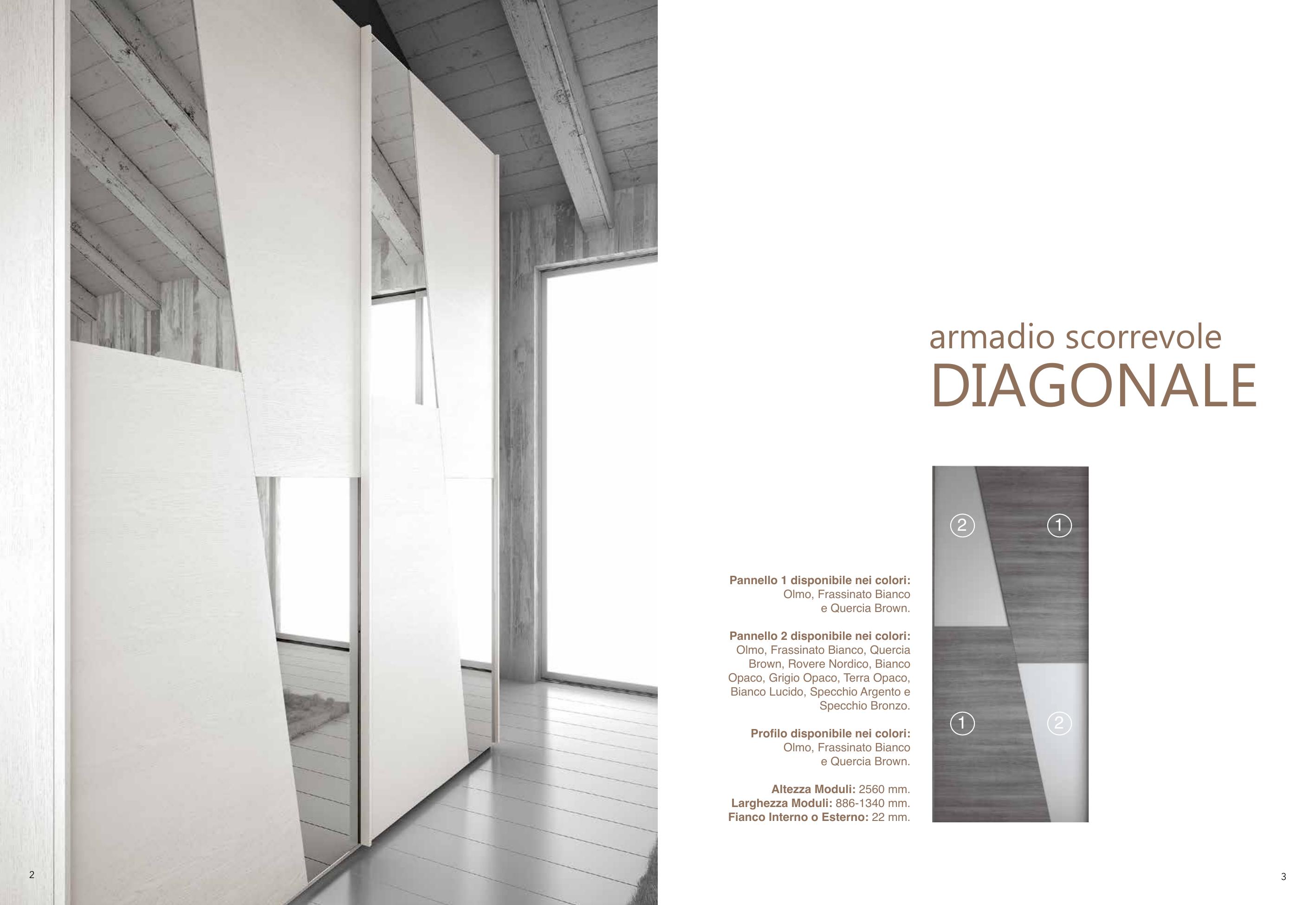Armadio scorrevole Diagonale — Olmo e specchio