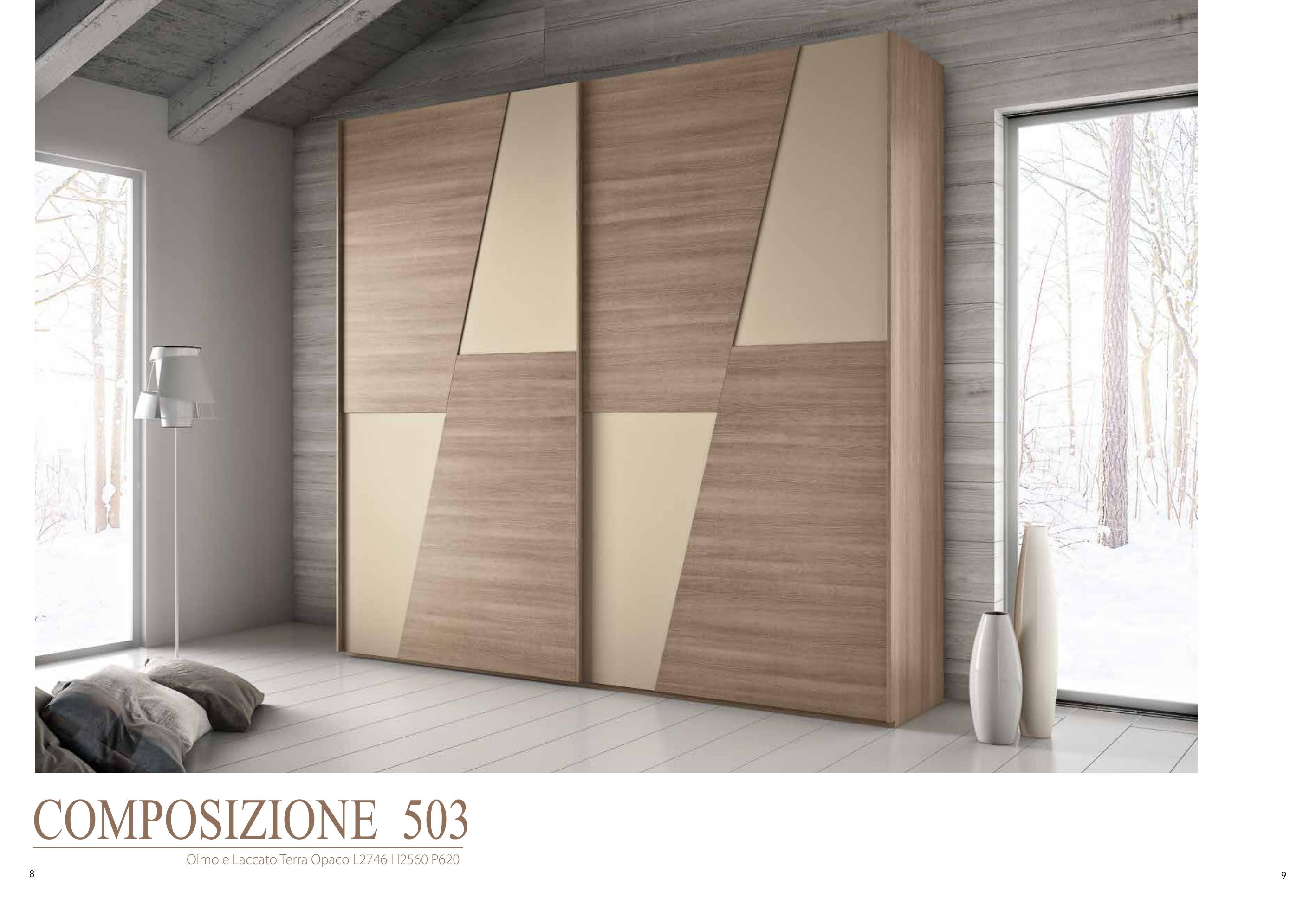 Composizione 503 — Armadio Diagonale Olmo e laccato terra opaco