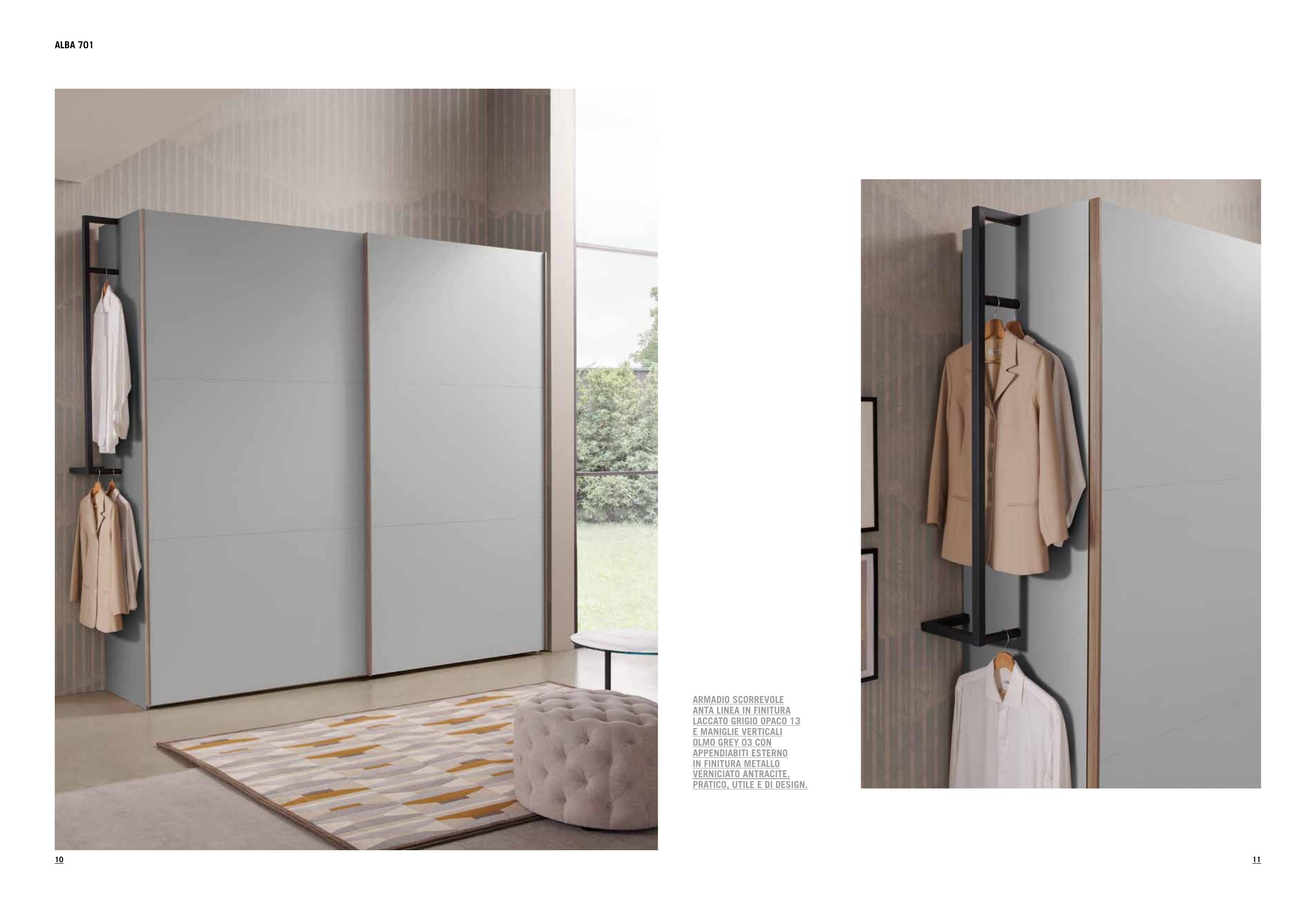 Armadio scorrevole abbinato — laccato grigio con appendiabiti