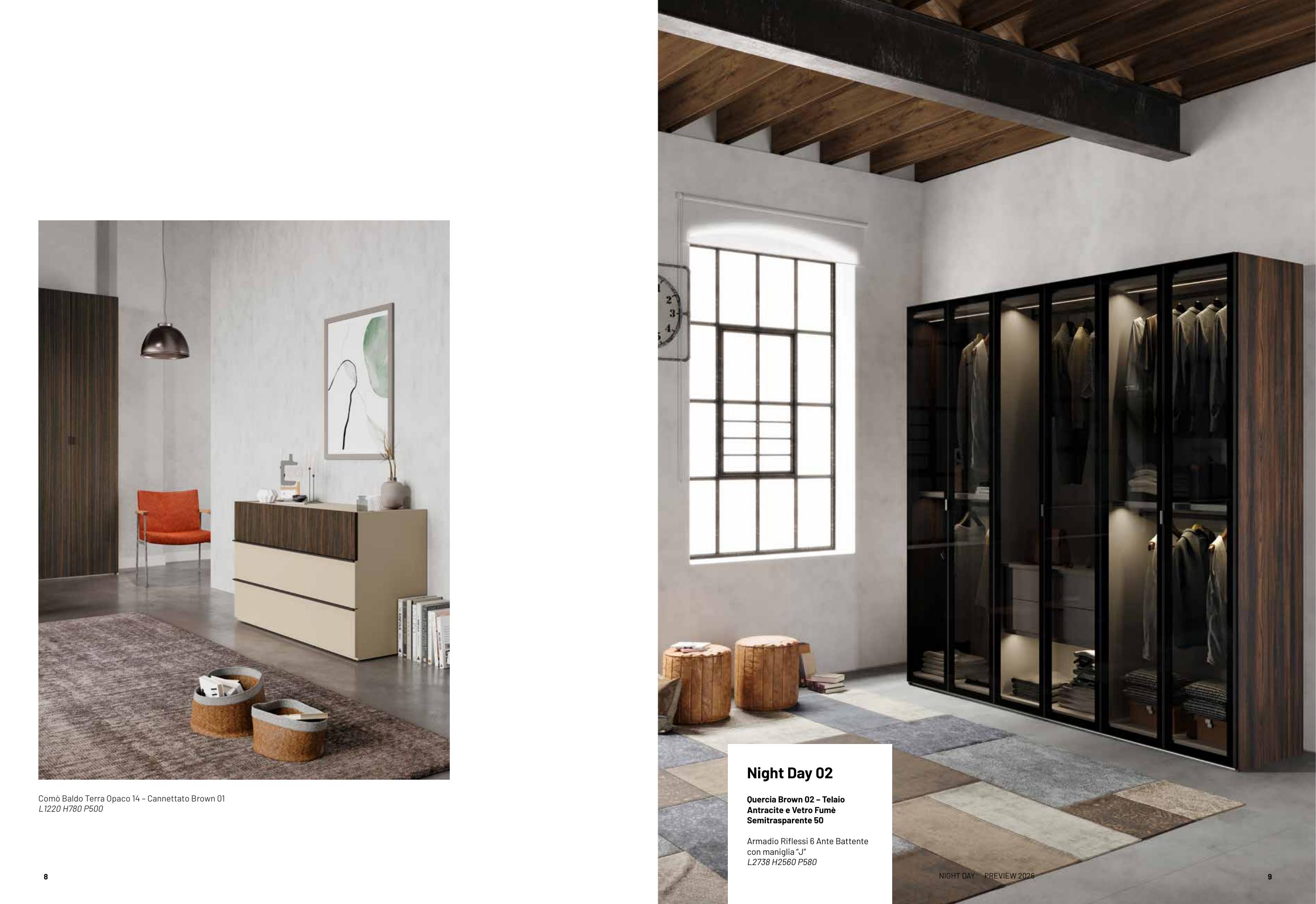 Night Day 02 — Armadio rifless con ante a vetro fumo semitrasparente
